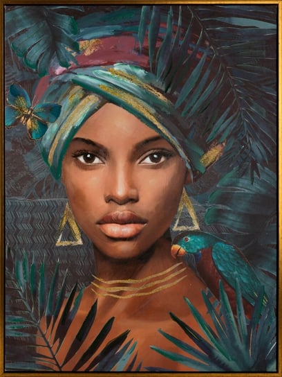 Obraz Na Płótnie Portret Afrykańkiej Kobiety 60X80 Ciemny Turkusowy Eurofirany