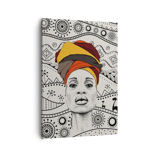 Obraz na płótnie - Portret afrykański - 50x70cm - Afryka Kobieta Turban - Nowoczesny Canvas obraz do salonu do sypialni ARTTOR ARTTOR
