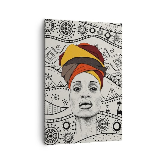 Obraz na płótnie - Portret afrykański - 70x100cm - Afryka Kobieta Turban - Nowoczesny foto obraz w ramie do salonu do sypialni ARTTOR ARTTOR