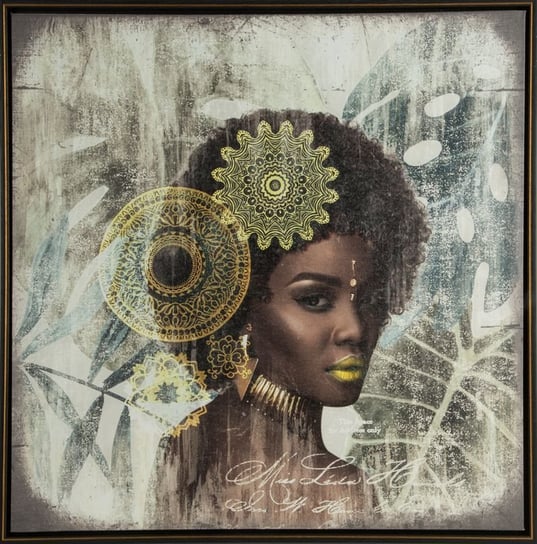 Obraz Na Płótnie Portret Afrykańskiej Kobiety 60X60 Brązowy + Złoty Eurofirany