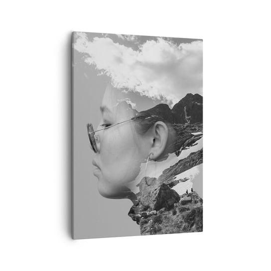 Obraz na płótnie - Portret górny i chmurny - 50x70cm - Abstrakcja Głowa Kobiety Fantasy - Nowoczesny Canvas obraz do salonu do sypialni ARTTOR ARTTOR