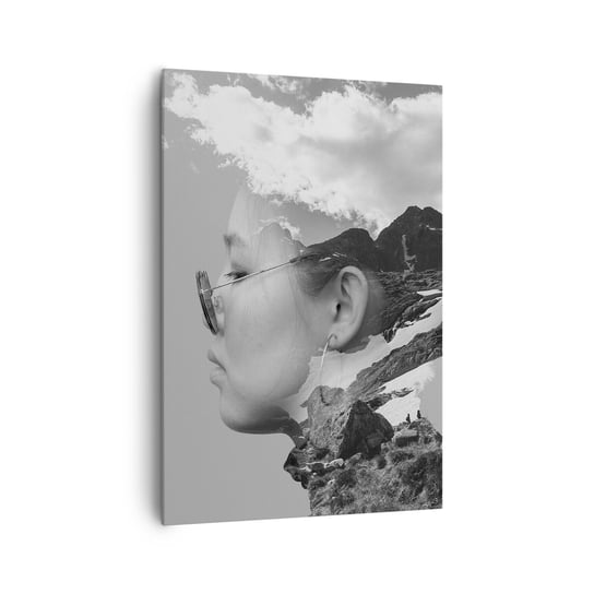 Obraz na płótnie - Portret górny i chmurny - 70x100cm - Abstrakcja Głowa Kobiety Fantasy - Nowoczesny foto obraz w ramie do salonu do sypialni ARTTOR ARTTOR