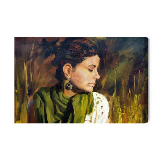 Obraz Na Płótnie Portret Kobiety W Zielono-Brązowych Kolorach 120x80 NC Inna marka