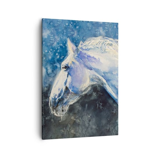 Obraz na płótnie - Portret w błękitnej poświacie - 50x70cm - Koń Malarstwo Zwierzęta - Nowoczesny Canvas obraz do salonu do sypialni ARTTOR ARTTOR