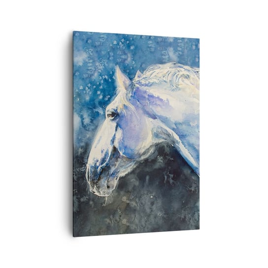 Obraz na płótnie - Portret w błękitnej poświacie - 70x100cm - Koń Malarstwo Zwierzęta - Nowoczesny foto obraz w ramie do salonu do sypialni ARTTOR ARTTOR