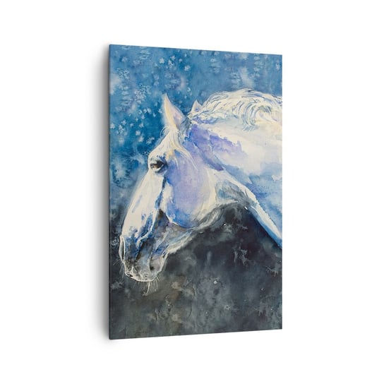 Obraz na płótnie - Portret w błękitnej poświacie - 80x120cm - Koń Malarstwo Zwierzęta - Nowoczesny obraz na ścianę do salonu do sypialni ARTTOR ARTTOR