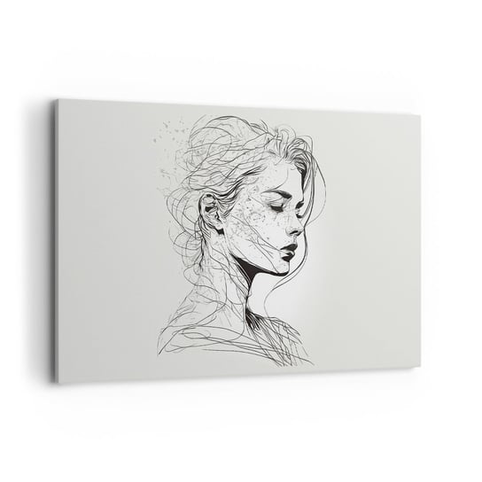 Obraz na płótnie - Portret w zamyśleniu - 100x70cm - Kobieta Portret Kreska - Nowoczesny foto obraz w ramie do salonu do sypialni ARTTOR ARTTOR