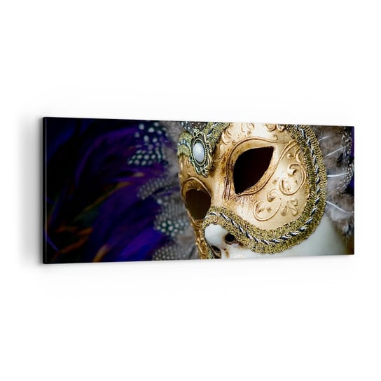 Obraz na płótnie - Portret wenecki w złocie - 100x40cm - Maska Sztuka Wenecja - Nowoczesny foto obraz w ramie do salonu do sypialni ARTTOR ARTTOR
