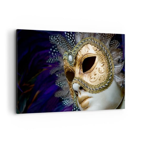 Obraz na płótnie - Portret wenecki w złocie - 120x80cm - Maska Sztuka Wenecja - Nowoczesny obraz na ścianę do salonu do sypialni ARTTOR ARTTOR