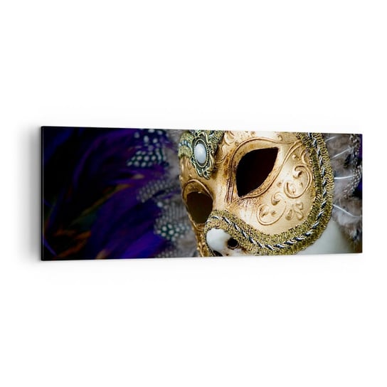 Obraz na płótnie - Portret wenecki w złocie - 140x50cm - Maska Sztuka Wenecja - Nowoczesny Canvas obraz do salonu do sypialni ARTTOR ARTTOR