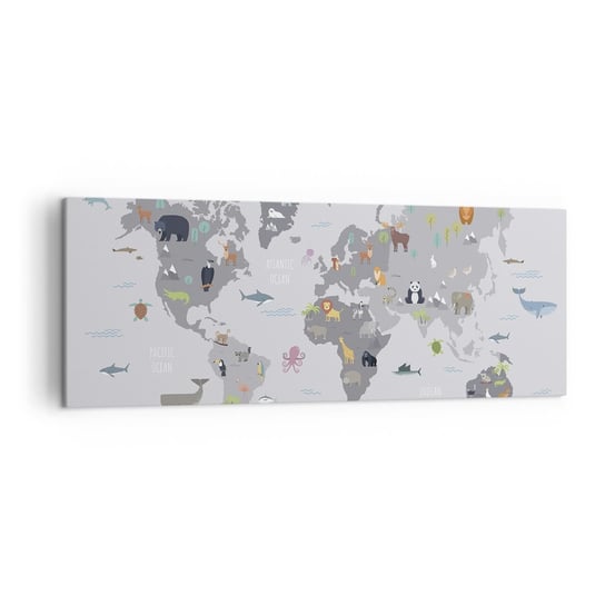 Obraz na płótnie - Powiedz mi, skąd jesteś… - 140x50cm - Mapa Świata Zwierzęta Kontynenty - Nowoczesny Canvas obraz do salonu do sypialni ARTTOR ARTTOR