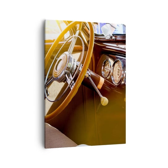 Obraz na płótnie - Powiew luksusu z przeszłości - 50x70cm - Samochód Vintage Motoryzacja Deska Rozdzielcza - Nowoczesny Canvas obraz do salonu do sypialni ARTTOR ARTTOR