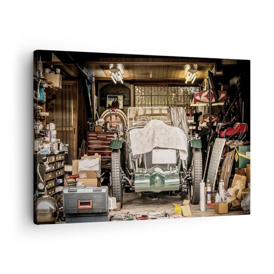 Obraz na płótnie - Powrót do przeszłości - 70x50cm - Samochód Garaż Samochodowy Vintage - Nowoczesny Canvas obraz do salonu do sypialni ARTTOR ARTTOR