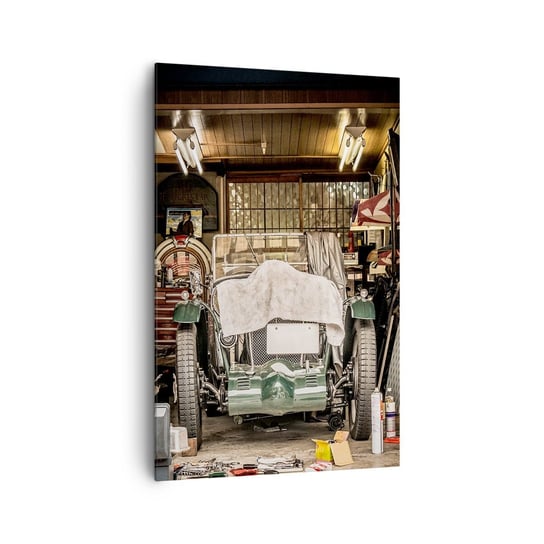 Obraz na płótnie - Powrót do przeszłości - 80x120cm - Samochód Garaż Samochodowy Vintage - Nowoczesny obraz na ścianę do salonu do sypialni ARTTOR ARTTOR