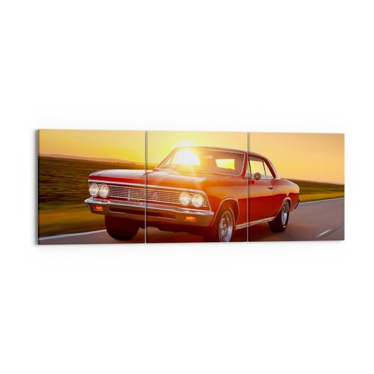 Obraz na płótnie - Pożądanie ma kolor czerwony - 150x50 cm - Obraz nowoczesny - Samochód, Podróż, Vintage, Prędkość, Motoryzacja - CA150x50-3702 ARTTOR