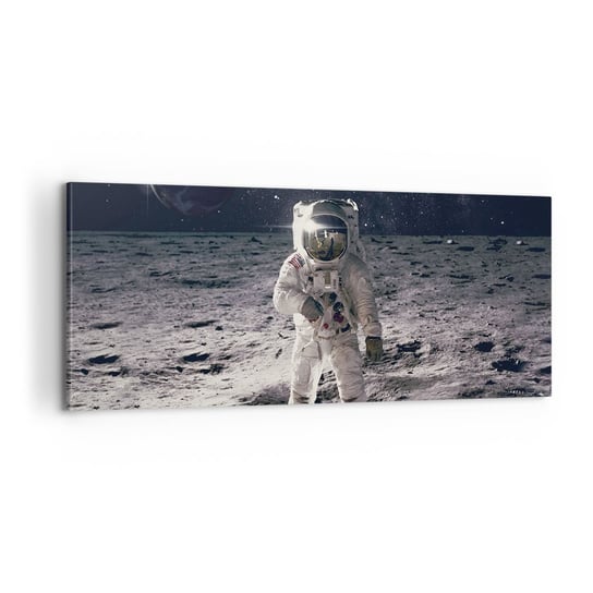 Obraz na płótnie - Pozdrowienia z Księżyca - 100x40cm - Abstrakcja Człowiek Na Księżycu Astronauta - Nowoczesny foto obraz w ramie do salonu do sypialni ARTTOR ARTTOR