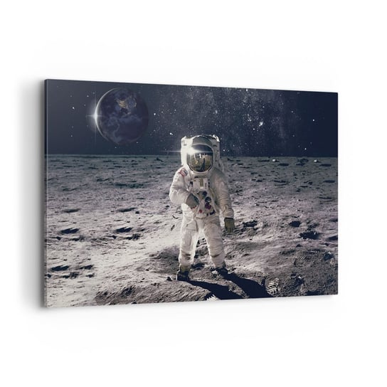 Obraz na płótnie - Pozdrowienia z Księżyca - 120x80cm - Abstrakcja Człowiek Na Księżycu Astronauta - Nowoczesny obraz na ścianę do salonu do sypialni ARTTOR ARTTOR