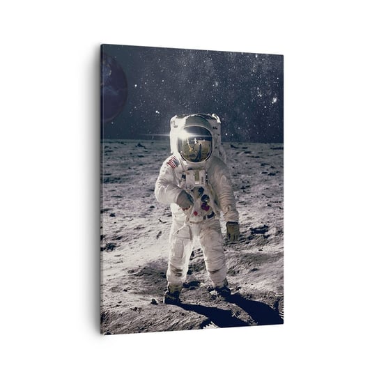 Obraz na płótnie - Pozdrowienia z Księżyca - 50x70cm - Abstrakcja Człowiek Na Księżycu Astronauta - Nowoczesny Canvas obraz do salonu do sypialni ARTTOR ARTTOR