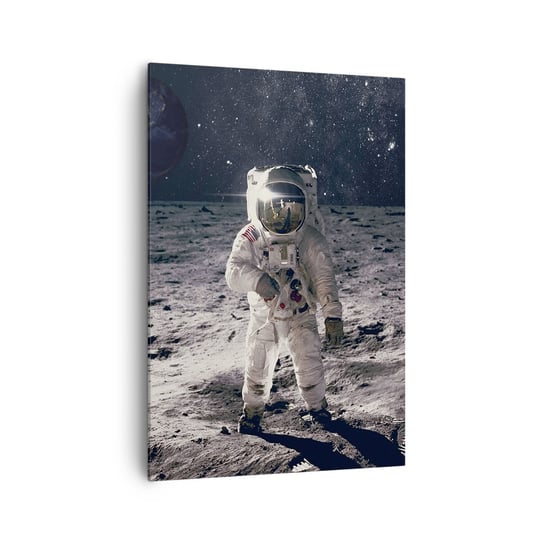 Obraz na płótnie - Pozdrowienia z Księżyca - 70x100cm - Abstrakcja Człowiek Na Księżycu Astronauta - Nowoczesny foto obraz w ramie do salonu do sypialni ARTTOR ARTTOR