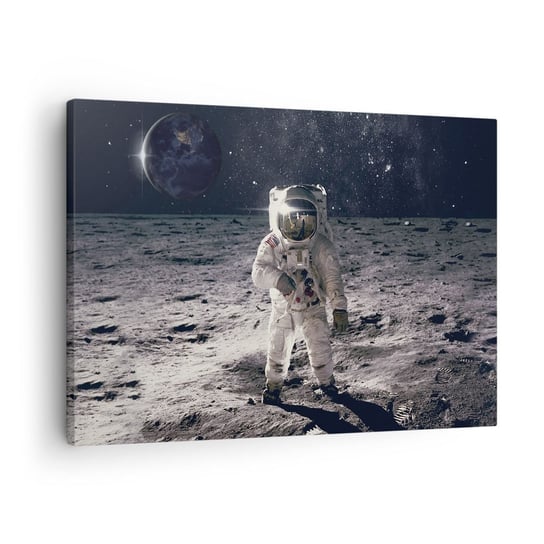 Obraz na płótnie - Pozdrowienia z Księżyca - 70x50cm - Abstrakcja Człowiek Na Księżycu Astronauta - Nowoczesny Canvas obraz do salonu do sypialni ARTTOR ARTTOR