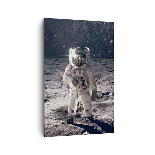 Obraz na płótnie - Pozdrowienia z Księżyca - 80x120cm - Abstrakcja Człowiek Na Księżycu Astronauta - Nowoczesny obraz na ścianę do salonu do sypialni ARTTOR ARTTOR