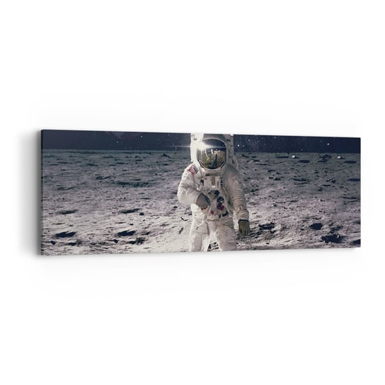 Obraz na płótnie - Pozdrowienia z Księżyca - 90x30cm - Abstrakcja Człowiek Na Księżycu Astronauta - Nowoczesny Canvas obraz do salonu do sypialni ARTTOR ARTTOR