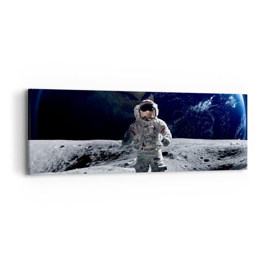 Obraz na płótnie - Pozdrowienia z Księżyca - 90x30cm - Astronauta Księżyc Planeta Ziemia - Nowoczesny Canvas obraz do salonu do sypialni ARTTOR ARTTOR