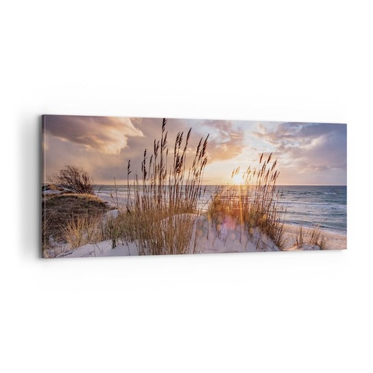 Obraz na płótnie - Pożegnanie słońca i wiatru - 100x40cm - Krajobraz Morze Plaża - Nowoczesny foto obraz w ramie do salonu do sypialni ARTTOR ARTTOR