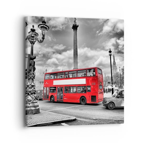 Obraz na płótnie - Prawdziwy krwioobieg miasta - 40x40 cm - Obraz nowoczesny - Miasta, Londyn, Architektura, Czerwony Autobus, Podróże - AC40x40-0488 ARTTOR