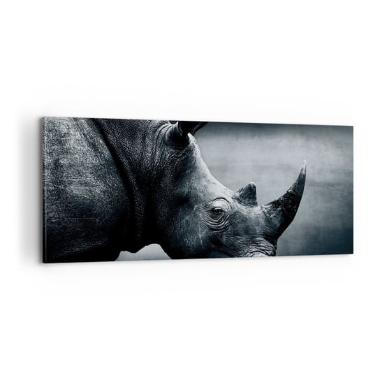 Obraz na płótnie - Prawy profil - 100x40cm - Nosorożec Czarno-Biały Zwierzęta - Nowoczesny foto obraz w ramie do salonu do sypialni ARTTOR ARTTOR