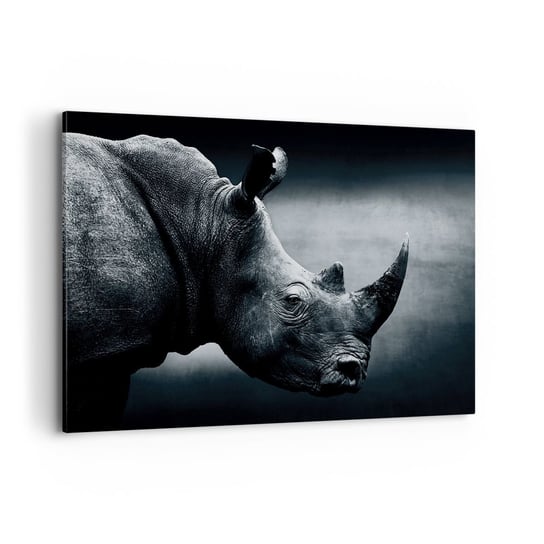Obraz na płótnie - Prawy profil - 120x80cm - Nosorożec Czarno-Biały Zwierzęta - Nowoczesny obraz na ścianę do salonu do sypialni ARTTOR ARTTOR