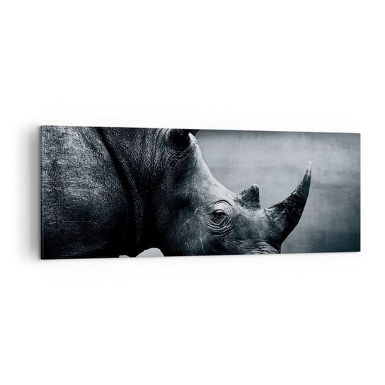 Obraz na płótnie - Prawy profil - 140x50cm - Nosorożec Czarno-Biały Zwierzęta - Nowoczesny Canvas obraz do salonu do sypialni ARTTOR ARTTOR