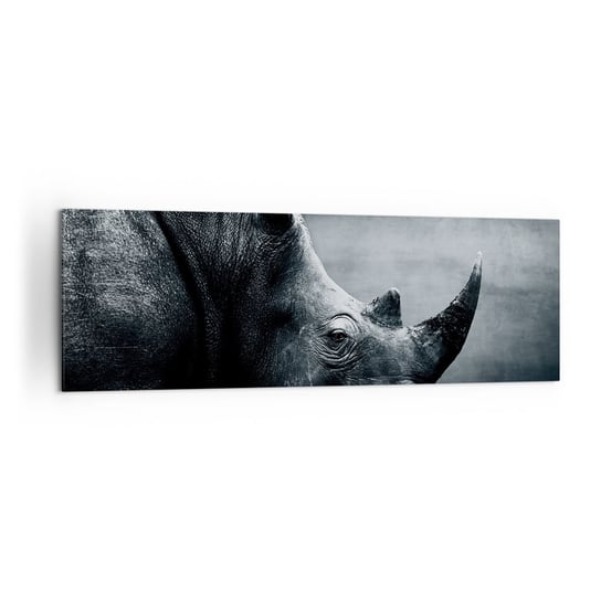 Obraz na płótnie - Prawy profil - 160x50cm - Nosorożec Czarno-Biały Zwierzęta - Nowoczesny foto obraz w ramie do salonu do sypialni ARTTOR ARTTOR