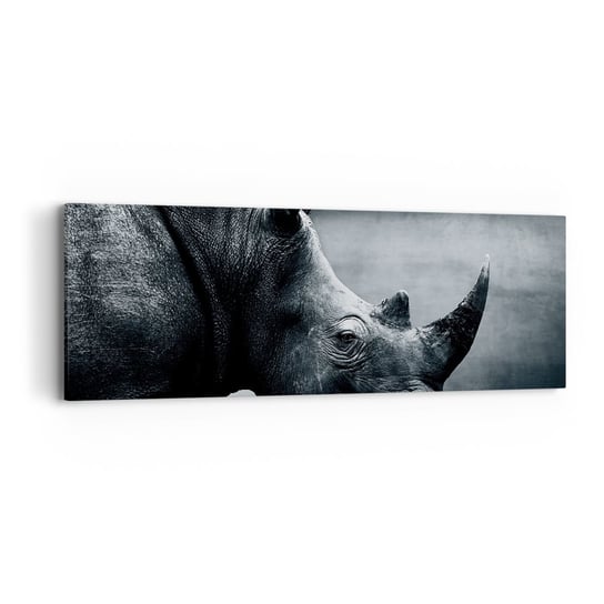 Obraz na płótnie - Prawy profil - 90x30cm - Nosorożec Czarno-Biały Zwierzęta - Nowoczesny Canvas obraz do salonu do sypialni ARTTOR ARTTOR