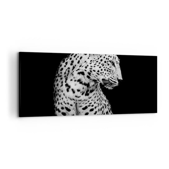 Obraz na płótnie - Prawy profil doskonały! - 120x50cm - Zwierzęta Lampart Czarno-Biały - Nowoczesny obraz na ścianę do salonu do sypialni ARTTOR ARTTOR