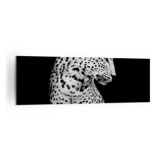 Obraz na płótnie - Prawy profil doskonały! - 160x50cm - Zwierzęta Lampart Czarno-Biały - Nowoczesny foto obraz w ramie do salonu do sypialni ARTTOR ARTTOR