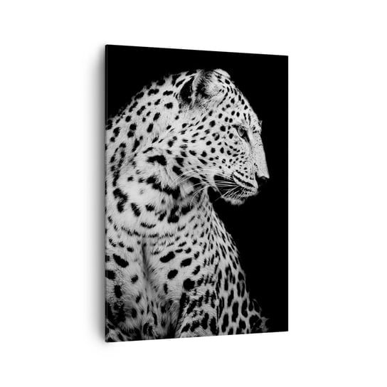 Obraz na płótnie - Prawy profil doskonały! - 70x100cm - Zwierzęta Lampart Czarno-Biały - Nowoczesny foto obraz w ramie do salonu do sypialni ARTTOR ARTTOR