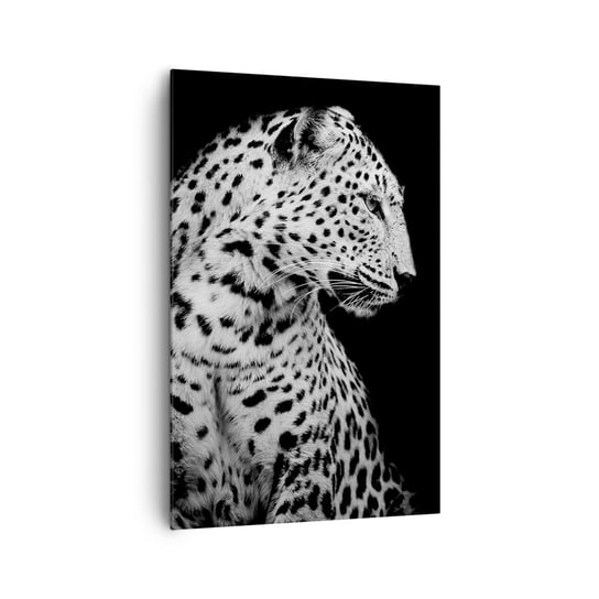 Obraz na płótnie - Prawy profil doskonały! - 80x120cm - Zwierzęta Lampart Czarno-Biały - Nowoczesny obraz na ścianę do salonu do sypialni ARTTOR ARTTOR