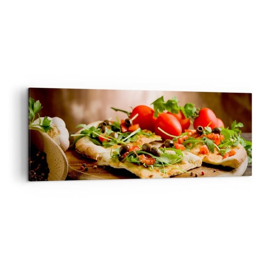 Obraz na płótnie - Prosto z pieca i z ogrodu - 140x50cm - Gastronomia Pizza Włochy - Nowoczesny Canvas obraz do salonu do sypialni ARTTOR ARTTOR