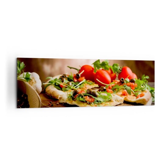 Obraz na płótnie - Prosto z pieca i z ogrodu - 160x50cm - Gastronomia Pizza Włochy - Nowoczesny foto obraz w ramie do salonu do sypialni ARTTOR ARTTOR