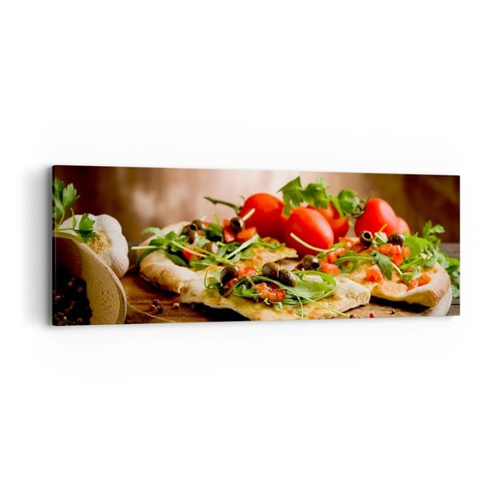 Obraz na płótnie - Prosto z pieca i z ogrodu - 90x30cm - Gastronomia Pizza Włochy - Nowoczesny Canvas obraz do salonu do sypialni ARTTOR ARTTOR