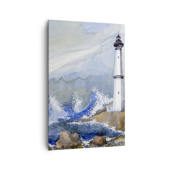 Obraz na płótnie - Przeciwko ciemności i nawałnicy - 80x120cm - Latarnia Morska Krajobraz Ocean - Nowoczesny obraz na ścianę do salonu do sypialni ARTTOR ARTTOR