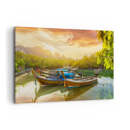 Obraz na płótnie - Przed pracowitym dniem - 120x80cm - Krajobraz Tajlandia Morze - Nowoczesny obraz na ścianę do salonu do sypialni ARTTOR ARTTOR
