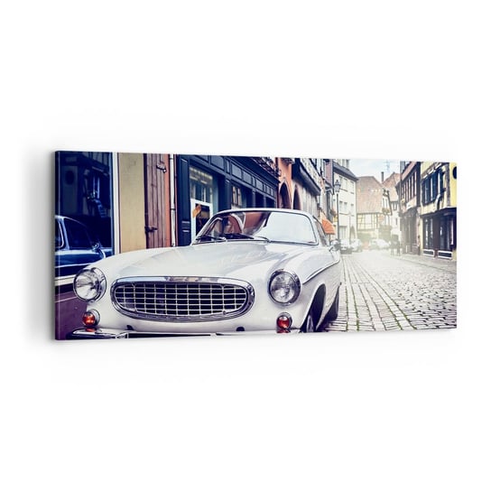 Obraz na płótnie - Przeszłość to dziś - 100x40 cm - Obraz nowoczesny - Samochód Vintage, Miasto, Francja, Uliczka, Motoryzacja - AB100x40-3677 ARTTOR