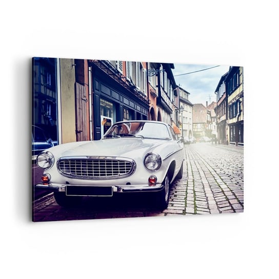 Obraz na płótnie - Przeszłość to dziś - 100x70cm - Samochód Vintage Miasto Francja - Nowoczesny foto obraz w ramie do salonu do sypialni ARTTOR ARTTOR