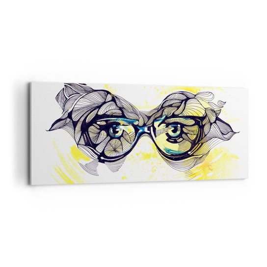 Obraz na płótnie - Przez błękitne okulary - 100x40cm - Abstrakcja Kobiece Okulary Kobiece Oczy - Nowoczesny foto obraz w ramie do salonu do sypialni ARTTOR ARTTOR