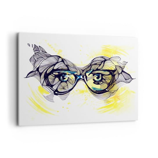 Obraz na płótnie - Przez błękitne okulary - 100x70cm - Abstrakcja Kobiece Okulary Kobiece Oczy - Nowoczesny foto obraz w ramie do salonu do sypialni ARTTOR ARTTOR