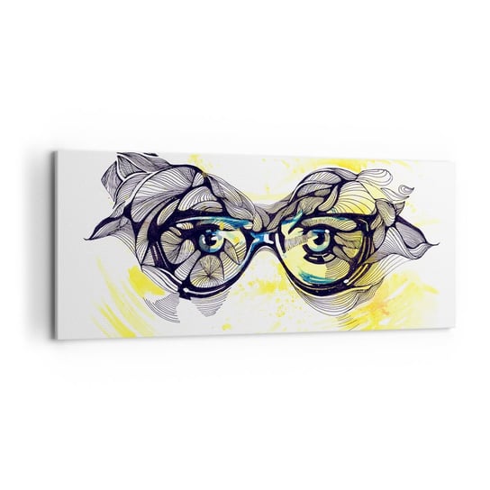 Obraz na płótnie - Przez błękitne okulary - 120x50cm - Abstrakcja Kobiece Okulary Kobiece Oczy - Nowoczesny obraz na ścianę do salonu do sypialni ARTTOR ARTTOR