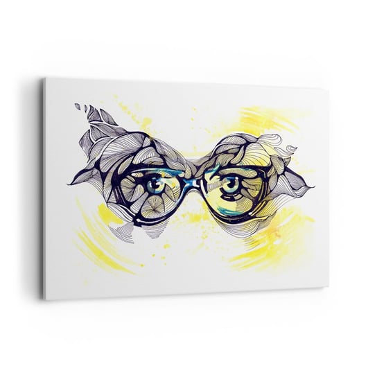 Obraz na płótnie - Przez błękitne okulary - 120x80cm - Abstrakcja Kobiece Okulary Kobiece Oczy - Nowoczesny obraz na ścianę do salonu do sypialni ARTTOR ARTTOR
