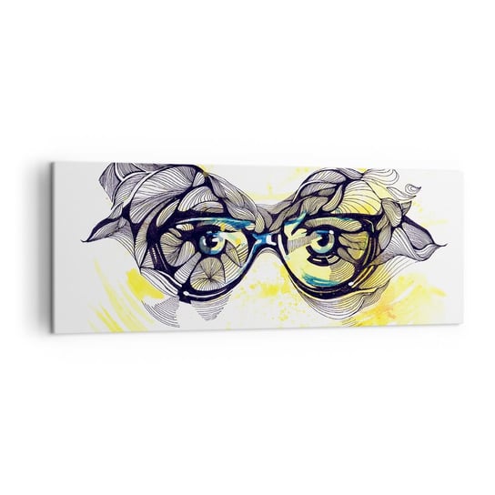Obraz na płótnie - Przez błękitne okulary - 140x50cm - Abstrakcja Kobiece Okulary Kobiece Oczy - Nowoczesny Canvas obraz do salonu do sypialni ARTTOR ARTTOR